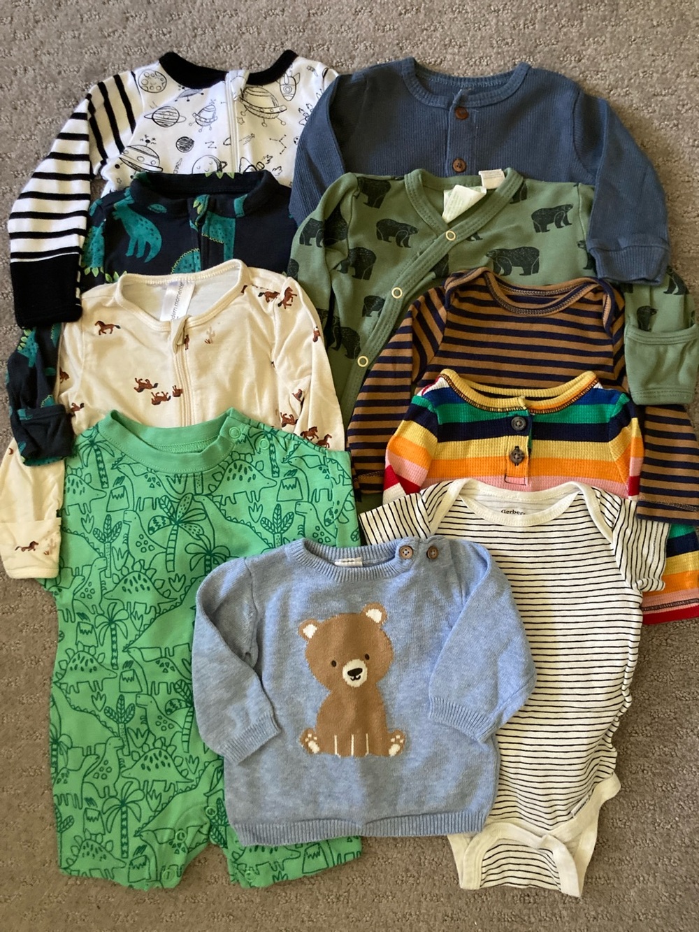 10-pc Bundle assorted baby boy clothes, ~0-3M.